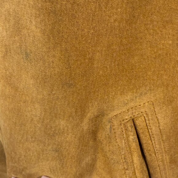 Vintage Pier 91 Tan Genuine Leather Suede Bomber Jacket, Stand Collar - Picture 6 of 8